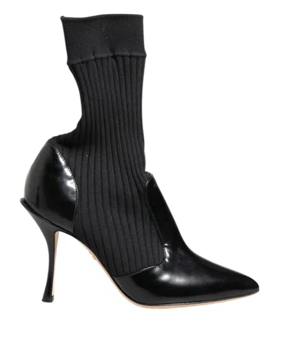 DOLCE & GABBANA BLACK STRETCH STILETTOS BOOTIES SOCKS SHOES