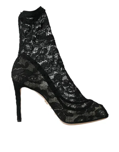 Dolce & Gabbana Stretch Lace Boots In Black