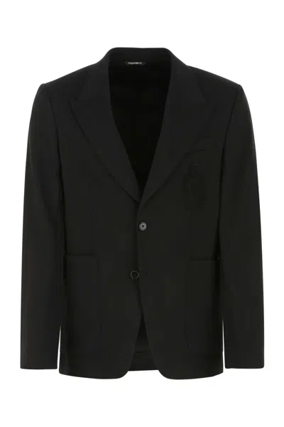 DOLCE & GABBANA DOLCE & GABBANA BLACK STRETCH VISCOSE BLEND BLAZER