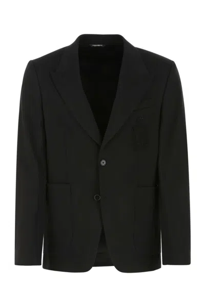 DOLCE & GABBANA BLACK STRETCH VISCOSE BLEND BLAZER