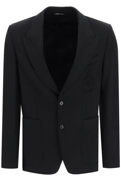 Dolce & Gabbana Black Stretch Viscose Blend Blazer In Blue