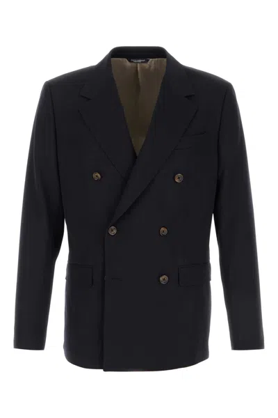 Dolce & Gabbana Black Stretch Wool Blazer In Blue