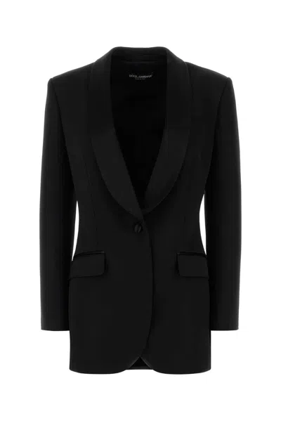 Dolce & Gabbana Black Stretch Wool Blend Blazer In Purple