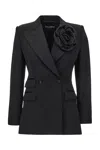 DOLCE & GABBANA BLACK STRETCH WOOL BLEND BLAZER