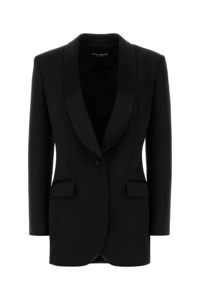 DOLCE & GABBANA BLACK STRETCH WOOL BLEND BLAZER