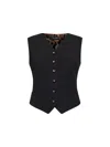 Dolce & Gabbana Black Stretch Wool Vest With Leopard-print Back In Black