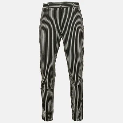 Pre-owned Dolce & Gabbana Black Stripe Cotton Contrast Trimmed Trousers Xxl
