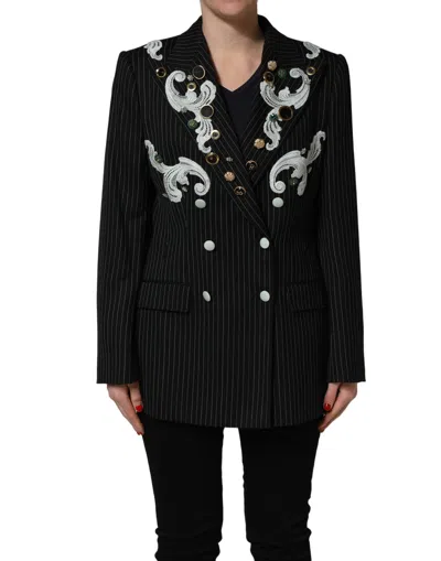 Dolce & Gabbana Black Stripe Double-breasted Blazer Jacket
