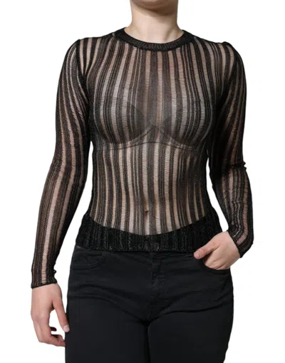 DOLCE & GABBANA BLACK STRIPE SEE THROUGH LONG SLEEVES TOP