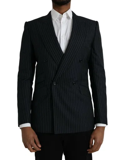 Dolce & Gabbana Sicilia Pinstripe Double Breasted Wool Blazer In Black