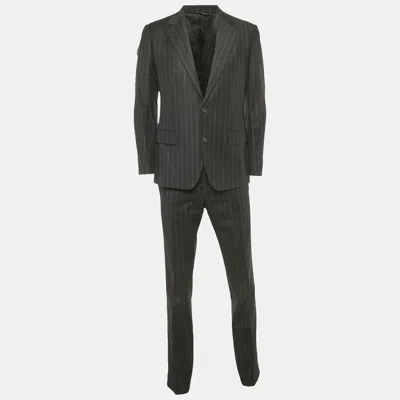 Pre-owned Dolce & Gabbana Black Stripe Wool Tailored Pants Suit M