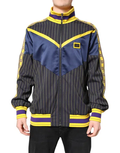 Dolce & Gabbana Striped Virgin Wool Bomber Jacket In Black