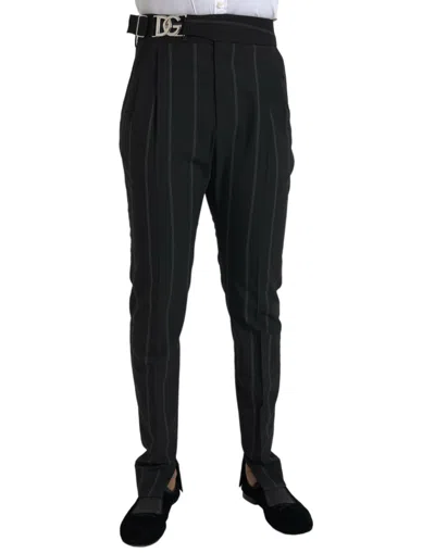 Dolce & Gabbana Black Striped Men Slim Dress Pants