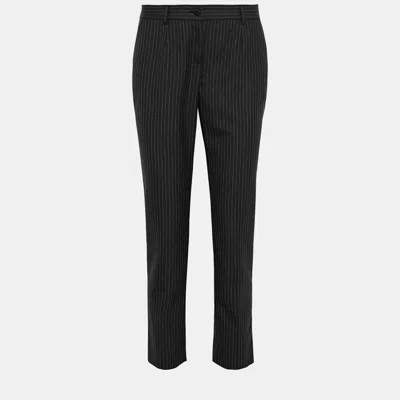 Pre-owned Dolce & Gabbana Black Striped Wool Pants 3xl (it 50)