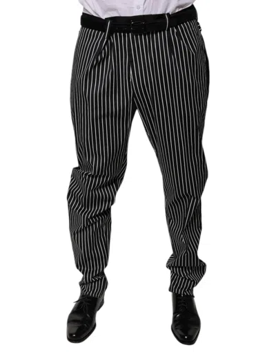 Pre-owned Dolce & Gabbana Black Stripes Skinny Dress Men's Pants ()