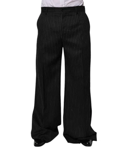 Dolce & Gabbana Black Stripes Wide Leg Formal Men Dress Men's Pants