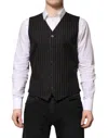 Dolce & Gabbana Black Stripes Wool Formal Men Waistcoat Vest In Black