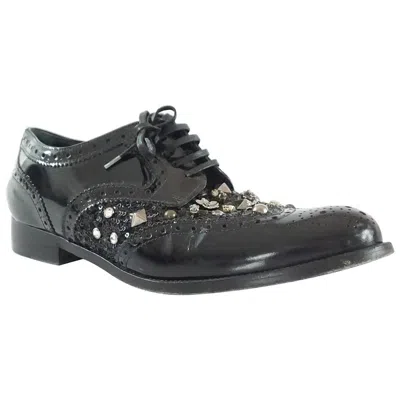 Pre-owned Dolce & Gabbana Black Stud And Rhinestone Oxfords - 41
