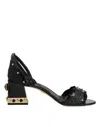 Dolce & Gabbana Black Studded Ankle Strap Sandals Shoes In Black