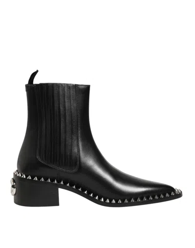 DOLCE & GABBANA BLACK STUDDED CHELSEA SHORT ANKLE BOOTS SHOES