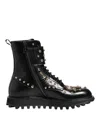 Dolce & Gabbana Black Studded Lace Up Mid Calf Boots Shoes In Black