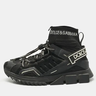 Pre-owned Dolce & Gabbana Black Suede And Leather Sorrento High Top Sneakers Size 38