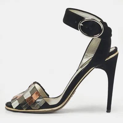 Pre-owned Dolce & Gabbana Black Suede Ankle Strap Sandals Size 40