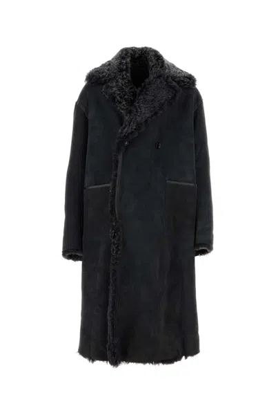 Dolce & Gabbana Double-breasted Suede Coat In Black