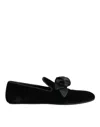 Dolce & Gabbana Black Suede Cotton Rose Slip On Loafers Shoes In Black