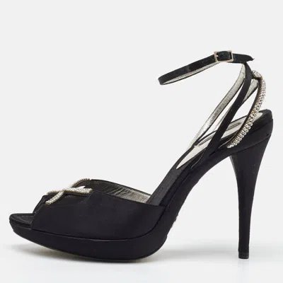 Pre-owned Dolce & Gabbana Black Suede Crystal Embellished Ankle Strap Sandals Size 40