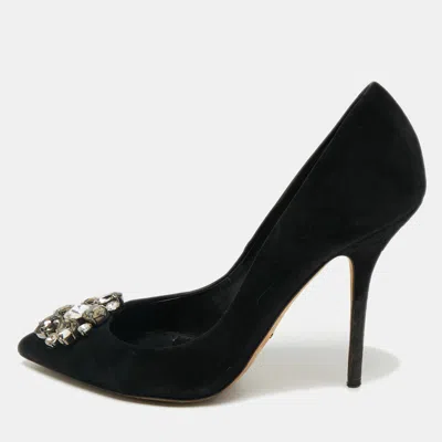 Pre-owned Dolce & Gabbana Black Suede Crystal Embellished Bellucci Pumps Size 39