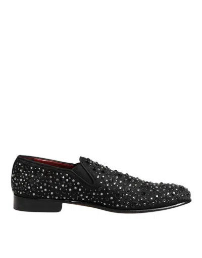 Pre-owned Dolce & Gabbana Black Suede Crystal Embellished Loafer Men's Shoes ()