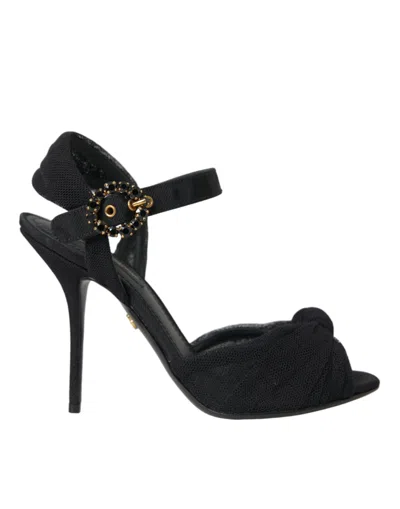 Dolce & Gabbana Tulle Ankle Strap Knotted Toe Pumps In Black