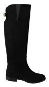 Dolce & Gabbana Black Suede Knee High Flat Boots Women's Shoes In Black