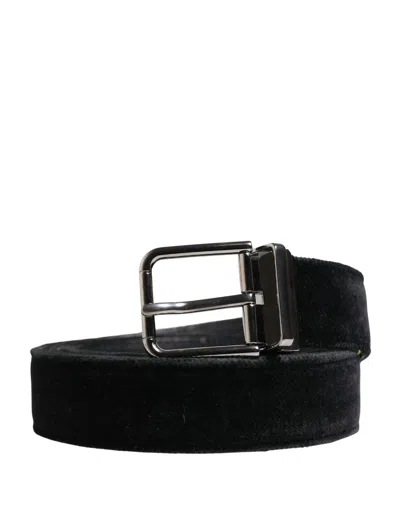 Dolce & Gabbana Black Suede Silver Tone Metal Buckle Men Belt In Multi