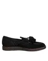 Dolce & Gabbana Black Suede Tassel Embellished Loafers Shoes In Black