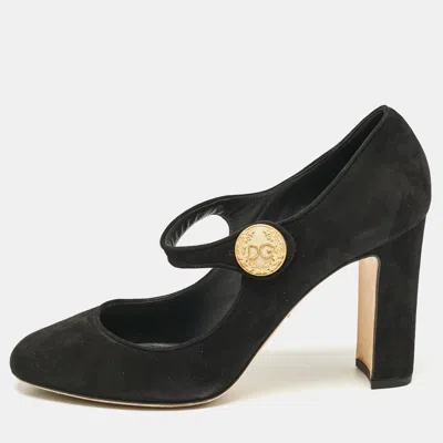 Pre-owned Dolce & Gabbana Black Suede Vally Mary Jane Pumps Size 41