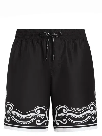 Dolce & Gabbana Black Swim Shorts With White Print
