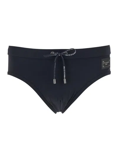 DOLCE & GABBANA BLACK SWIMWEAR WITH LOGO DRAWSTRING AND LOGO TAG