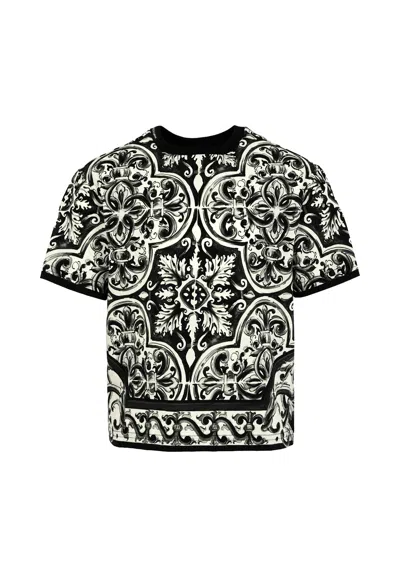 Dolce & Gabbana Kids' Black T-shirt For Boy With Majolica Print