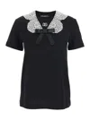 Dolce & Gabbana Black T-shirt With Bow On The Front And Lace Details In Cotton Woman In Black