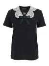 Dolce & Gabbana Black T-shirt With Bow On The Front And Lace Details In Cotton Woman In Black