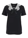 Dolce & Gabbana Black T-shirt With Bow On The Front And Lace Details In Cotton Woman In Black