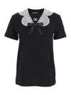 Dolce & Gabbana Black T-shirt With Bow On The Front And Lace Details In Cotton Woman In Multicolor