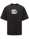 Dolce & Gabbana Black T-shirt With Crew Neck And Printed Logo On The Front