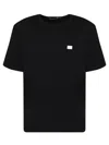 Dolce & Gabbana Cotton T-shirt With Metal Plaque Featuring Front Logo In Black