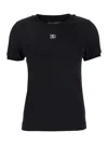 Dolce & Gabbana Black T-shirt With Logo Decorated With Crystals On The Front In Cotton Woman In Black