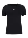 Dolce & Gabbana Black T-shirt With Logo Decorated With Crystals On The Front In Cotton Woman In Blue