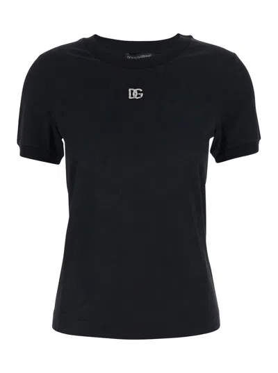 Dolce & Gabbana Jersey T-shirt With Dg Logo Embroidery In Black