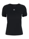 Dolce & Gabbana Black T-shirt With Logo Decorated With Crystals On The Front In Cotton Woman In Blue